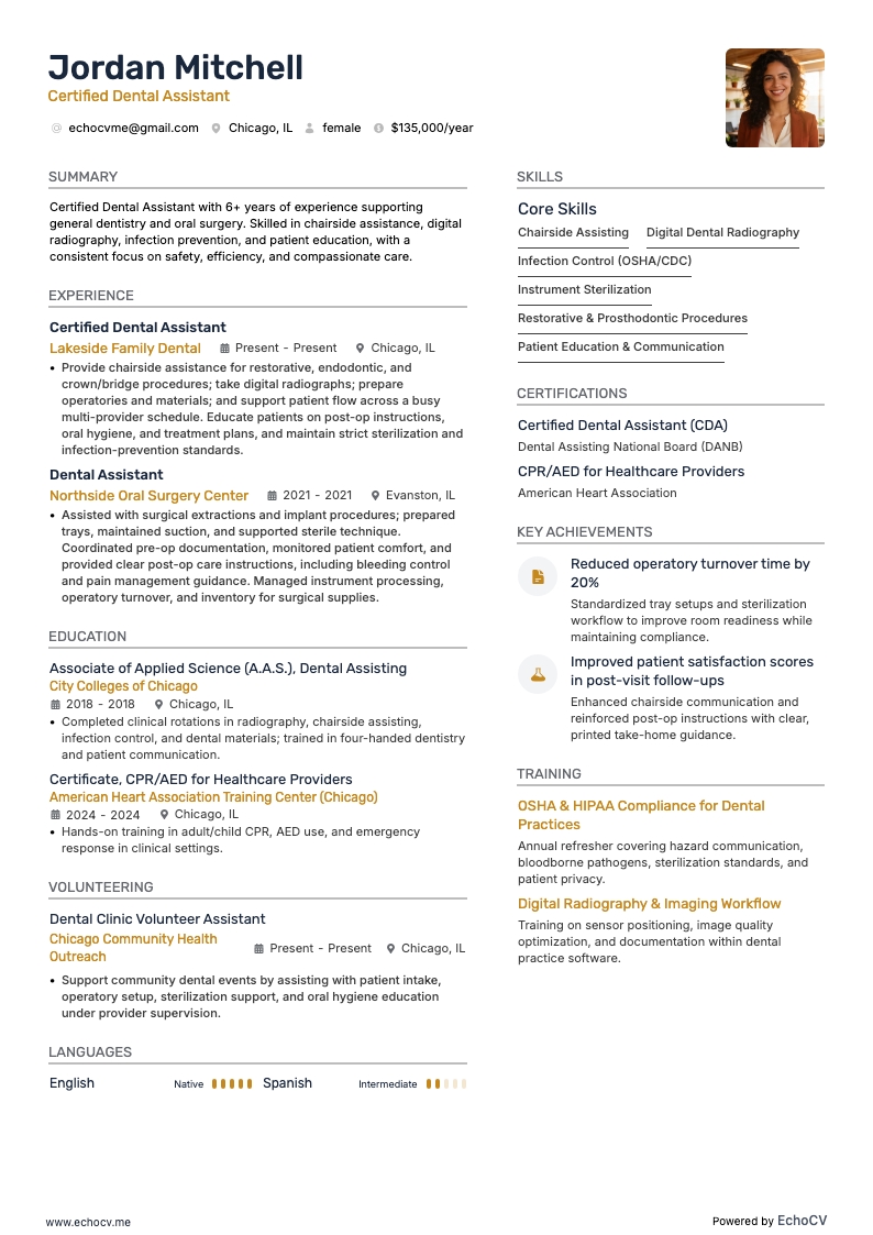 Gecertificeerd tandartsassistent example resume