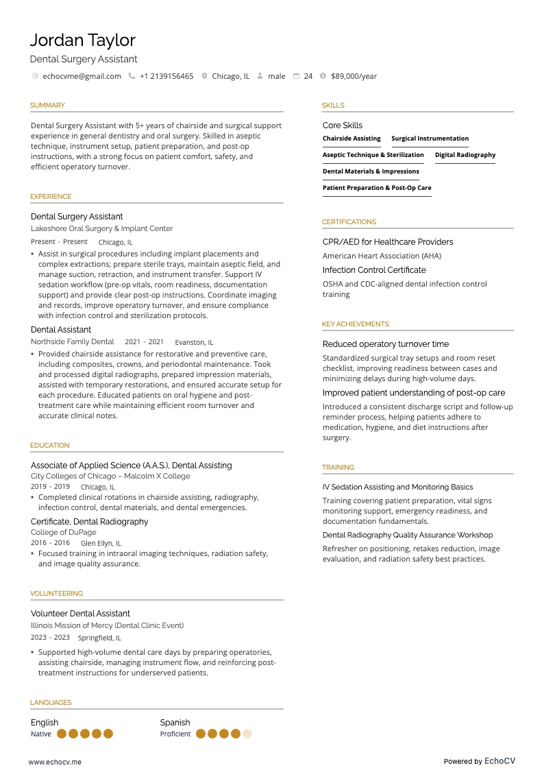 Assistent tandheelkundige chirurgie example resume