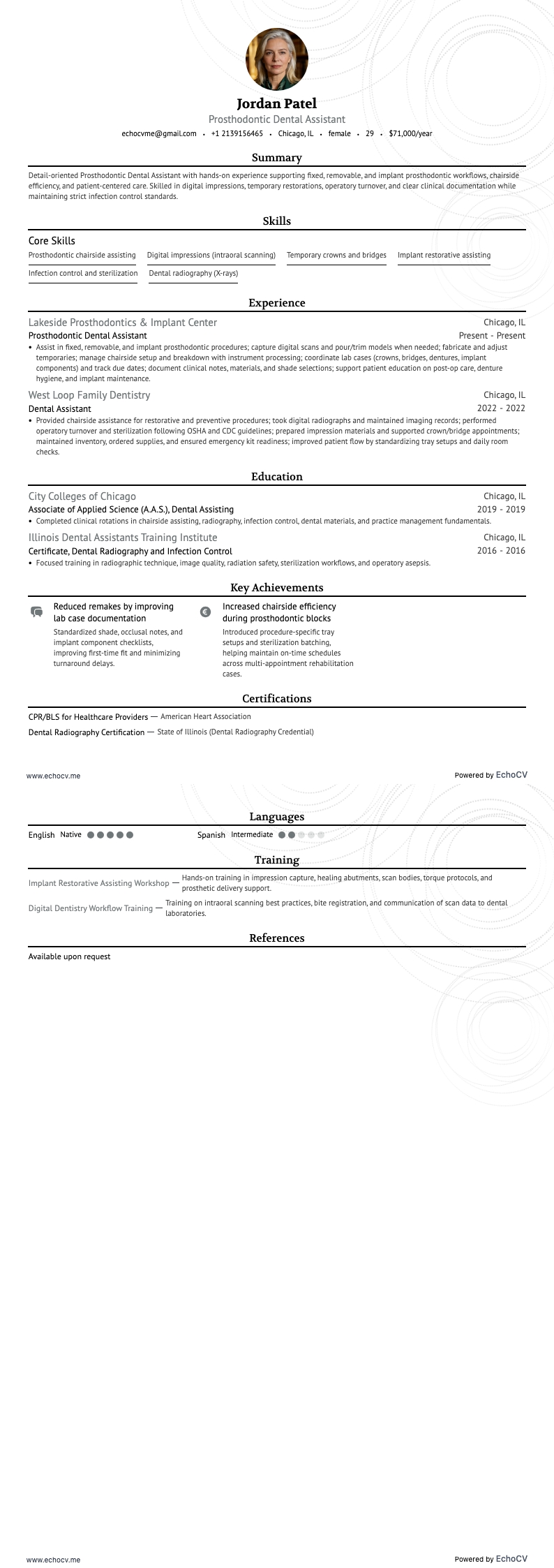 Tandartsassistent prothetiek example resume