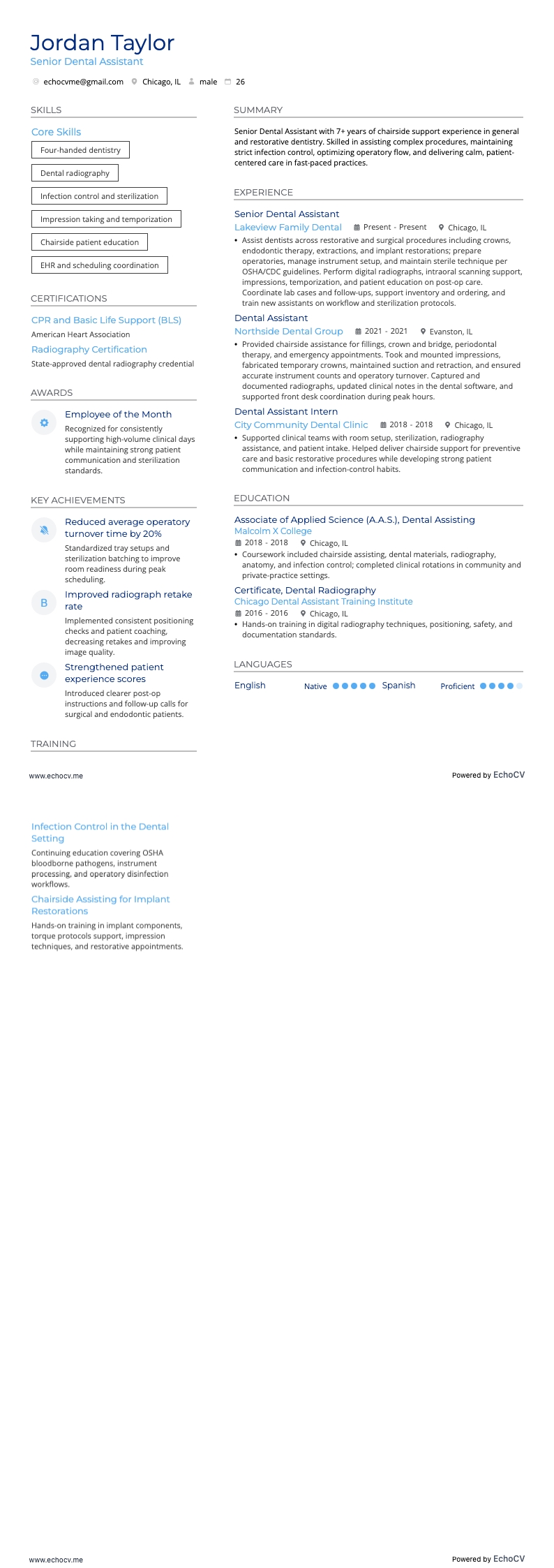 Senior tandartsassistent example resume