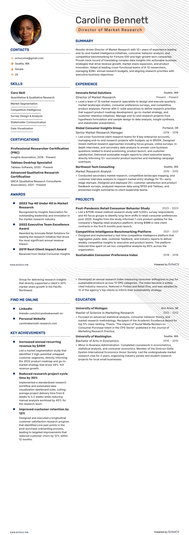 Director of Market Research example resume