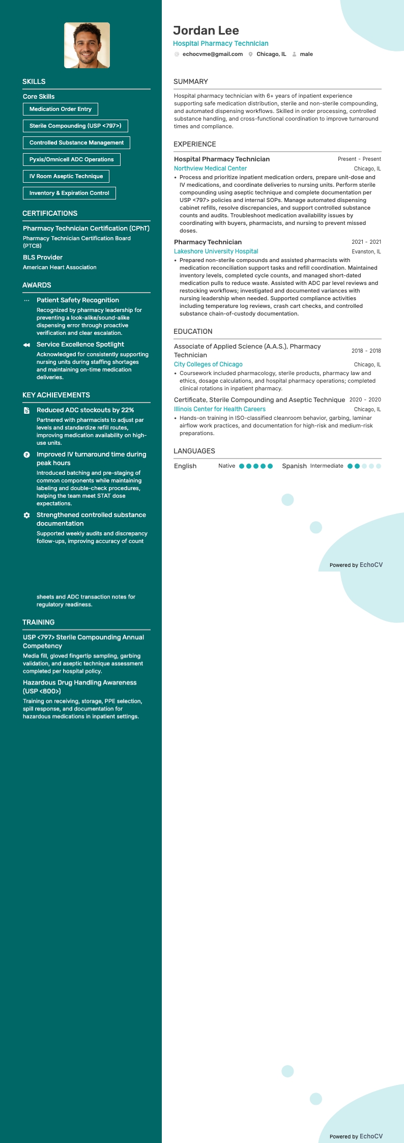 病院薬局技術者 example resume