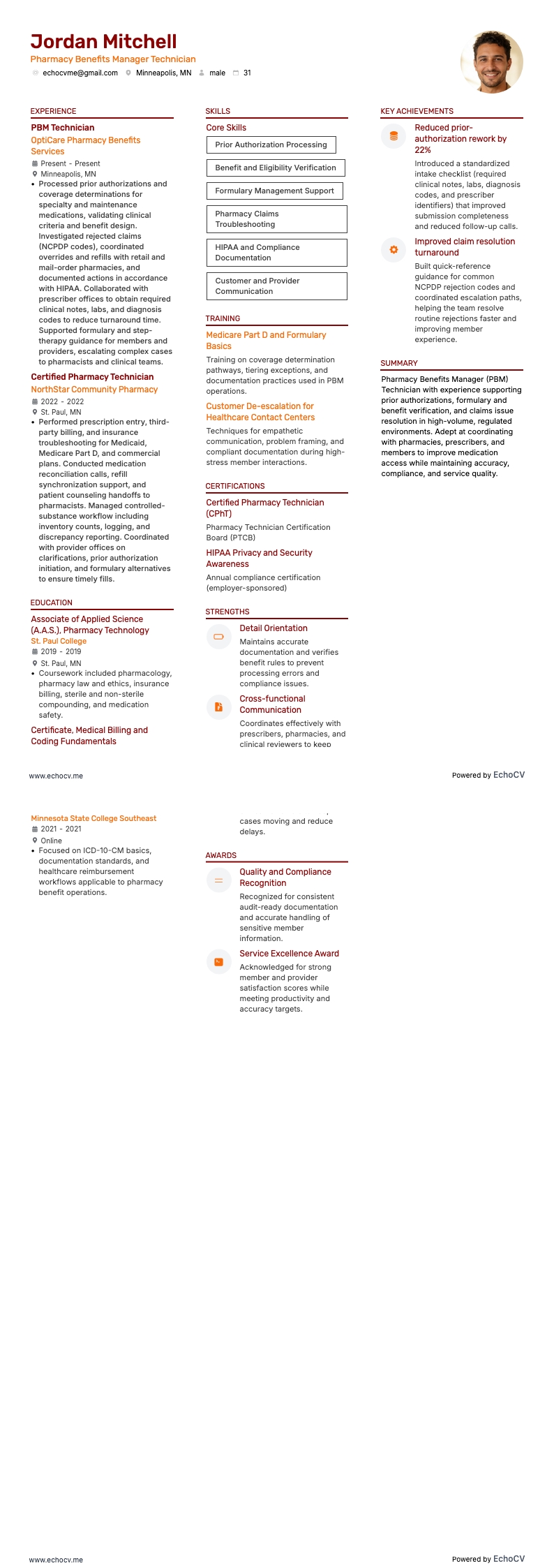 薬剤給付管理技術者 example resume