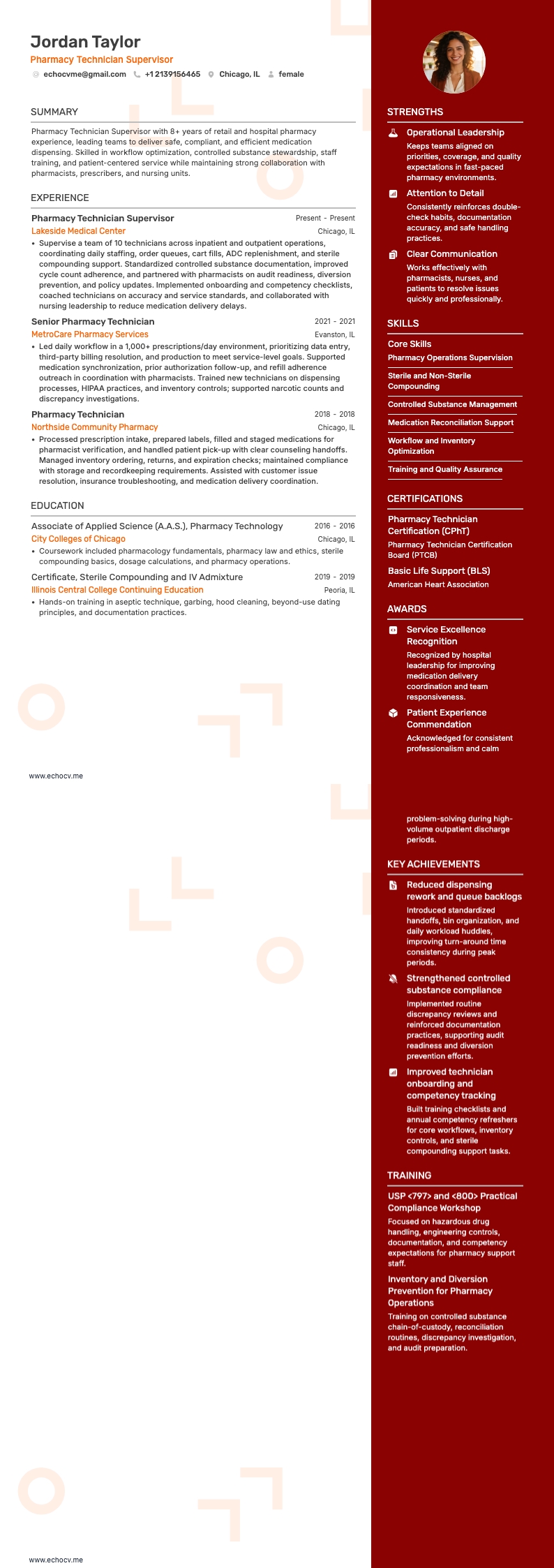 薬局技師スーパーバイザー example resume