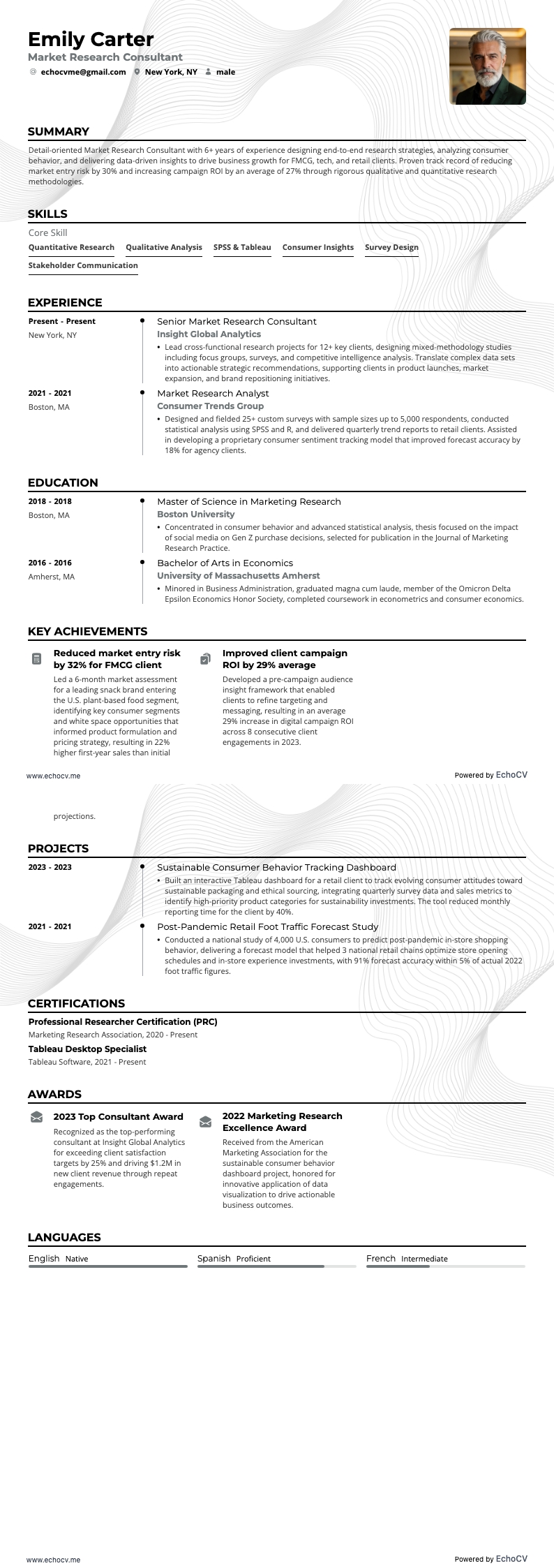 Market Research Consultant example resume