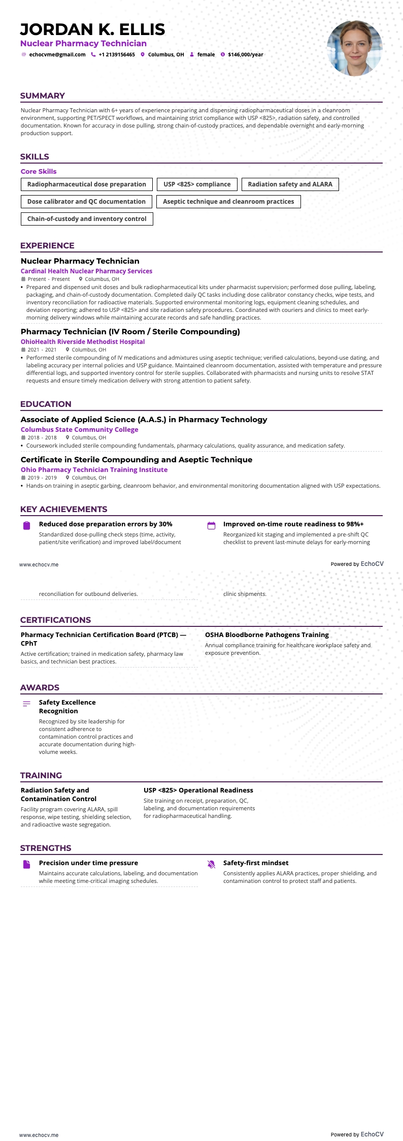 核薬局技術者 example resume