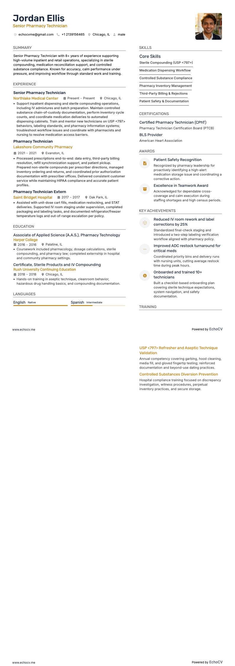 上級薬局技術者 example resume