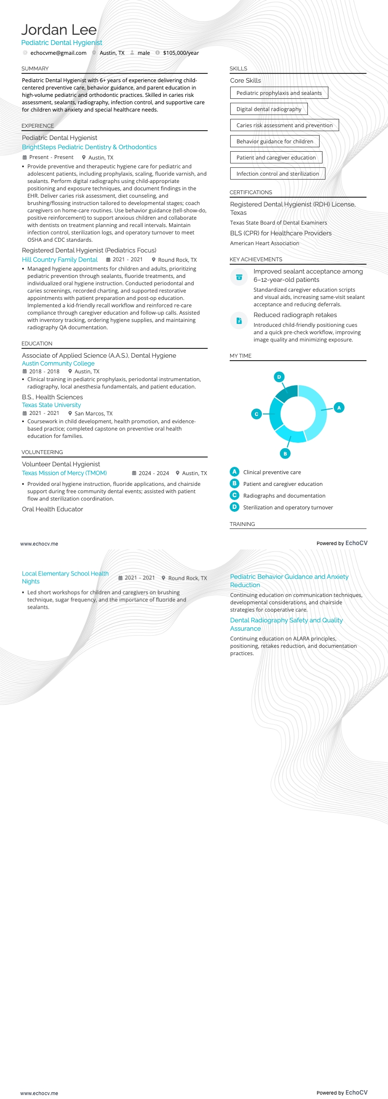 Pediatric Dental Hygienist example resume