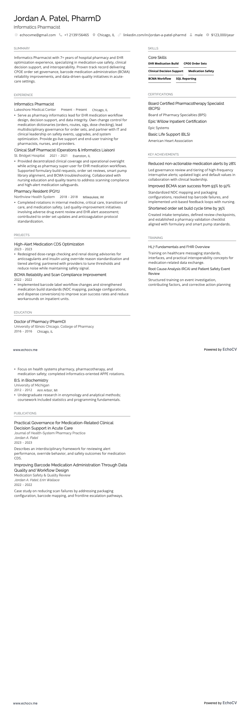 Dược sĩ tin học example resume