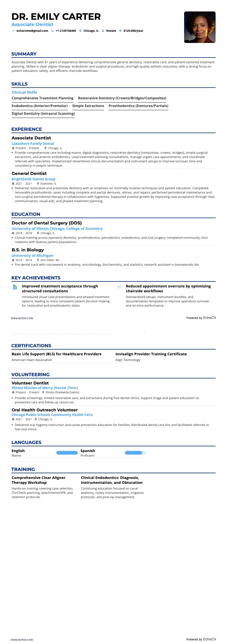 일반 치과의사 example resume