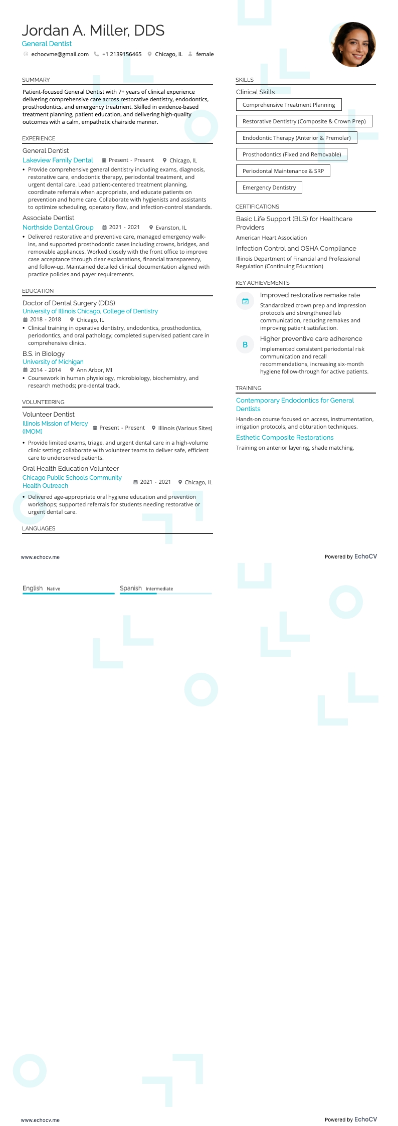 일반 치과의사 example resume