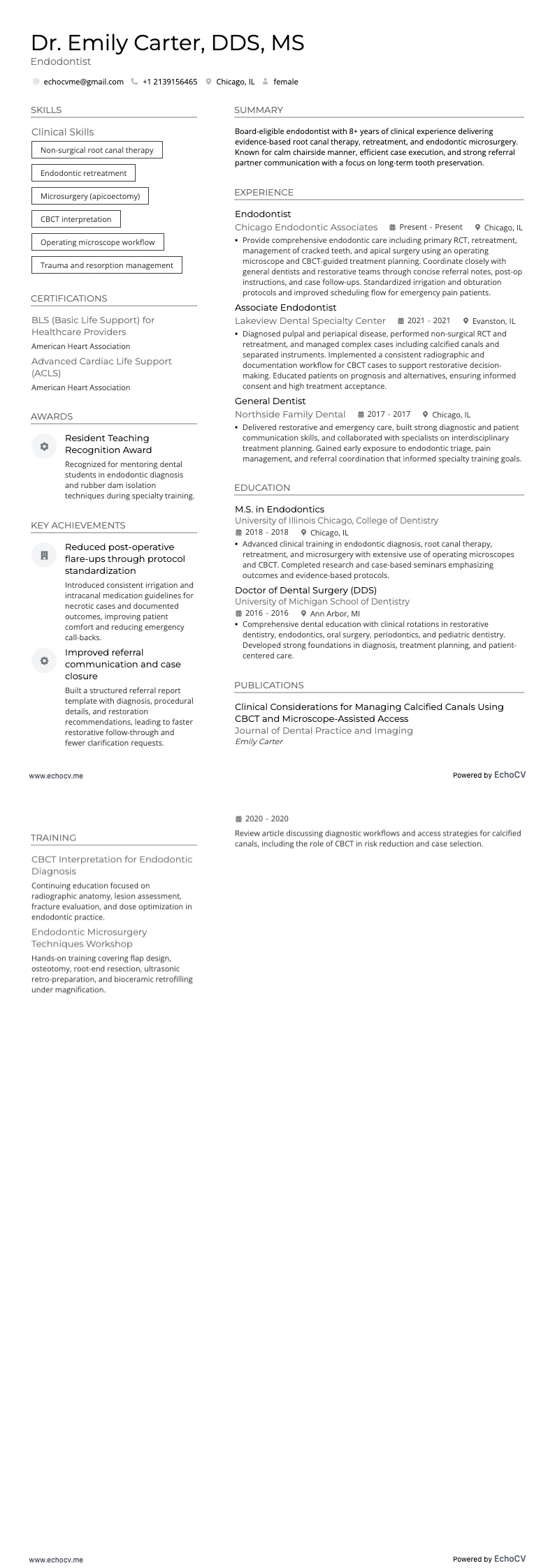 치과의사 resume example