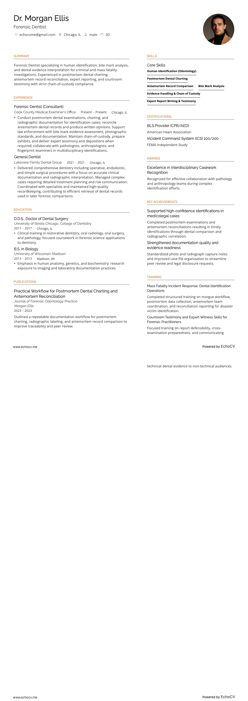 법치의학 치과의사 example resume