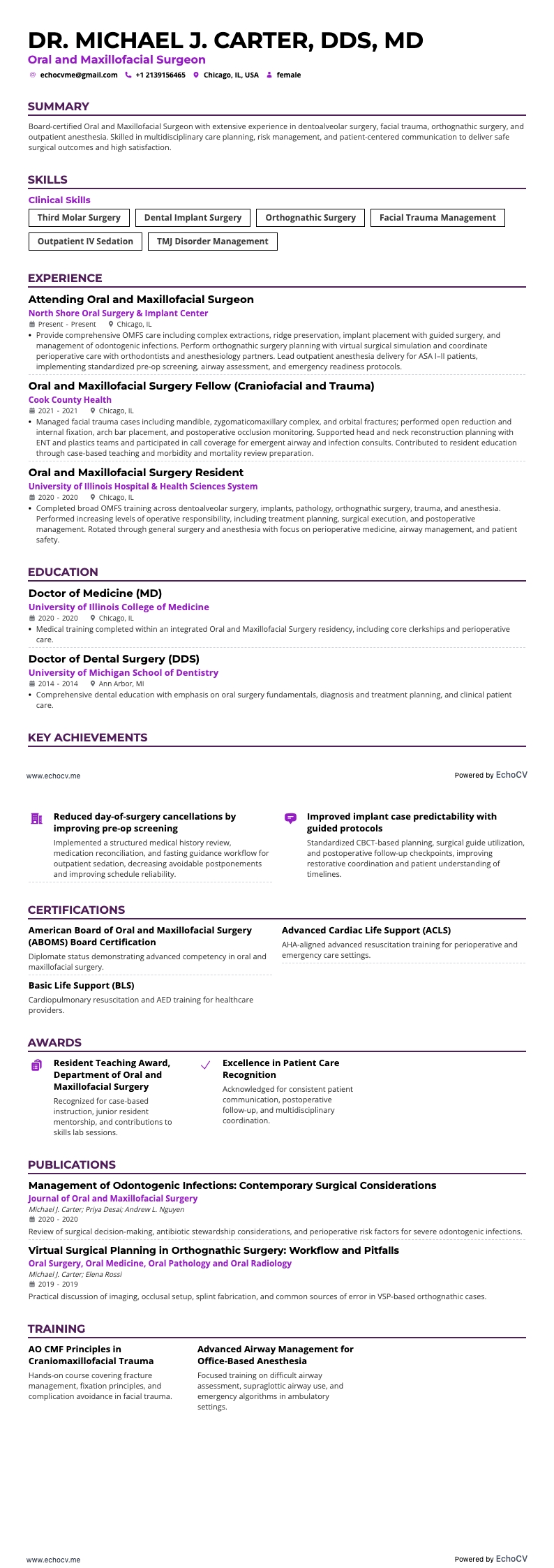 구강악안면외과 의사 example resume