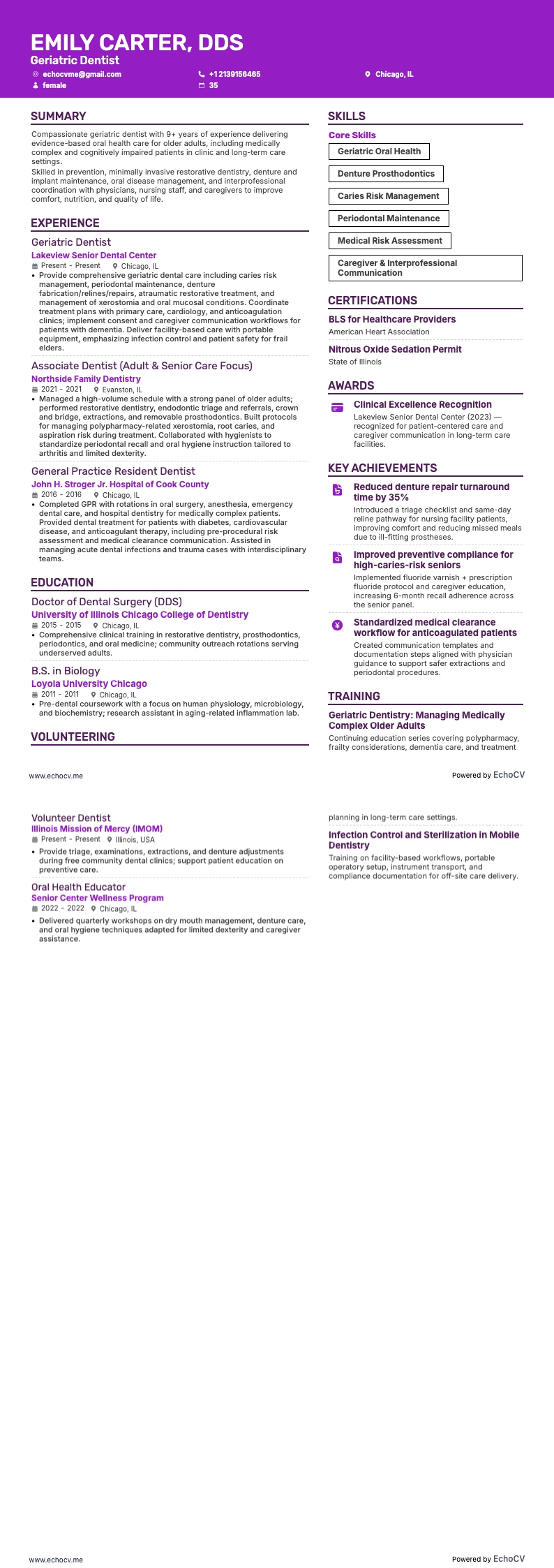 노인치과의사 example resume