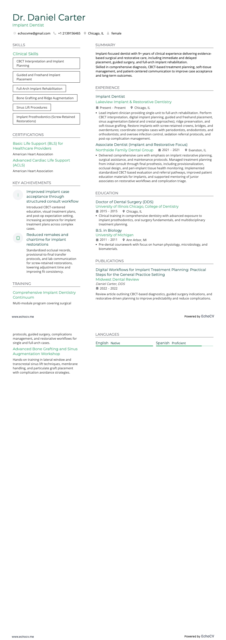 임플란트 치과의사 example resume