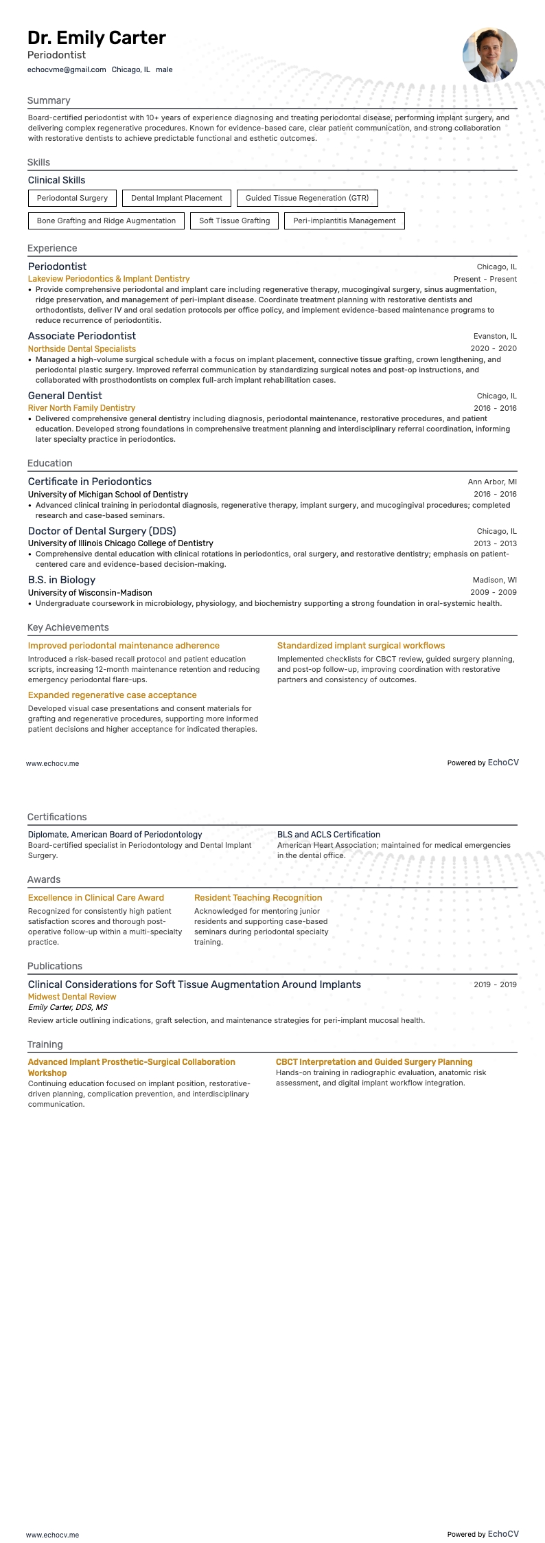 치주과 전문의 example resume