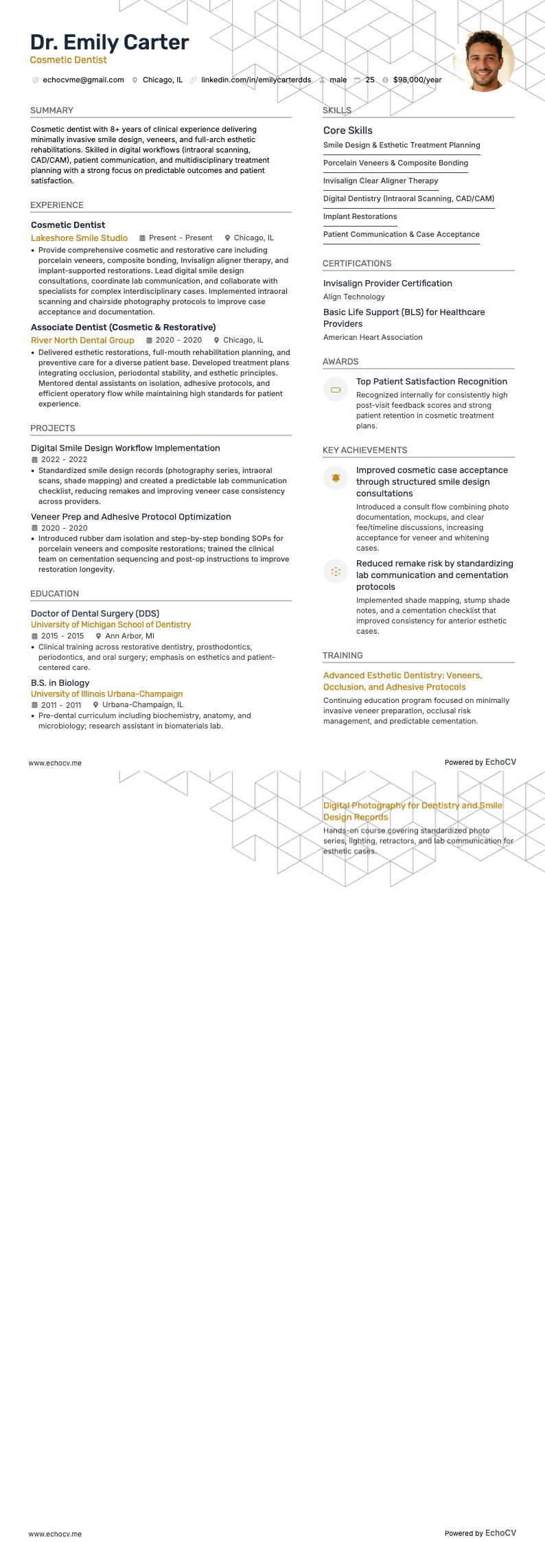 심미치과 의사 example resume