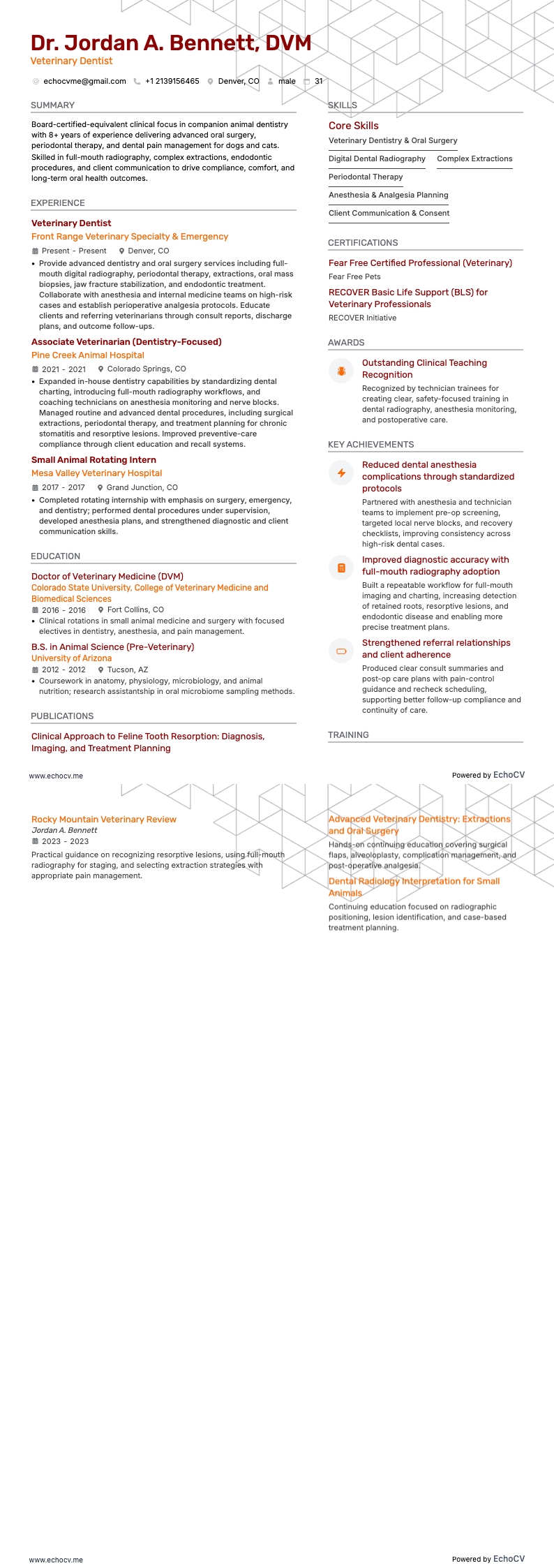 수의 치과의사 example resume