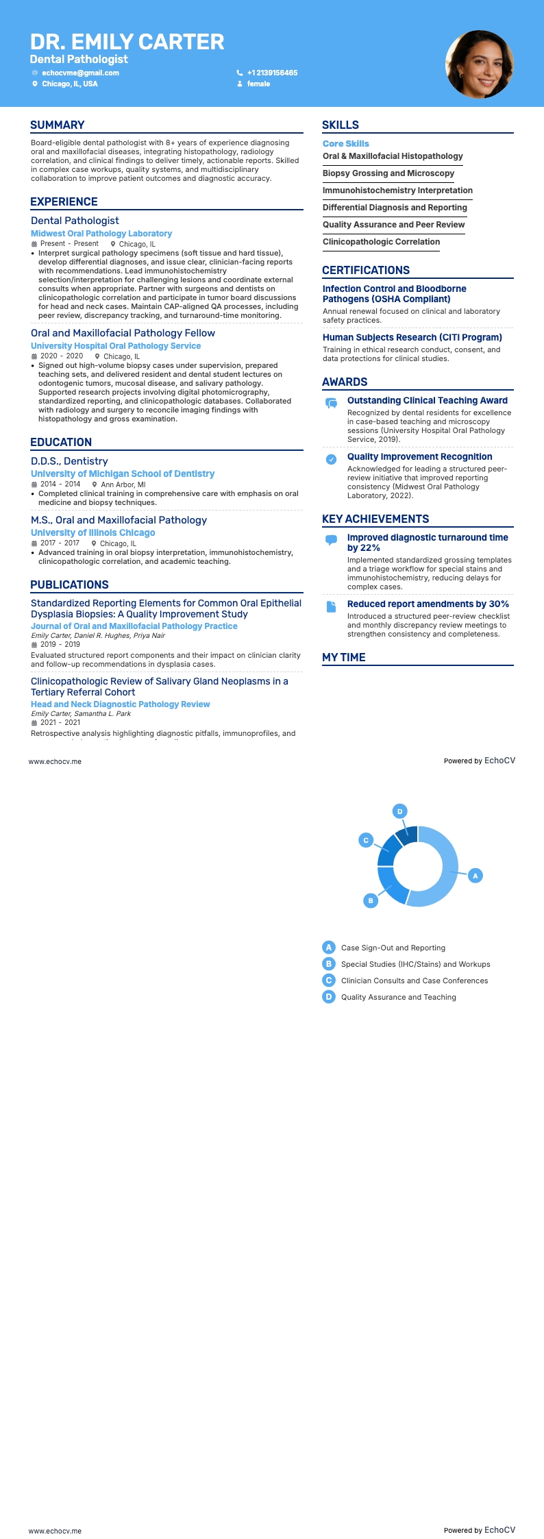 치과 병리학자 example resume
