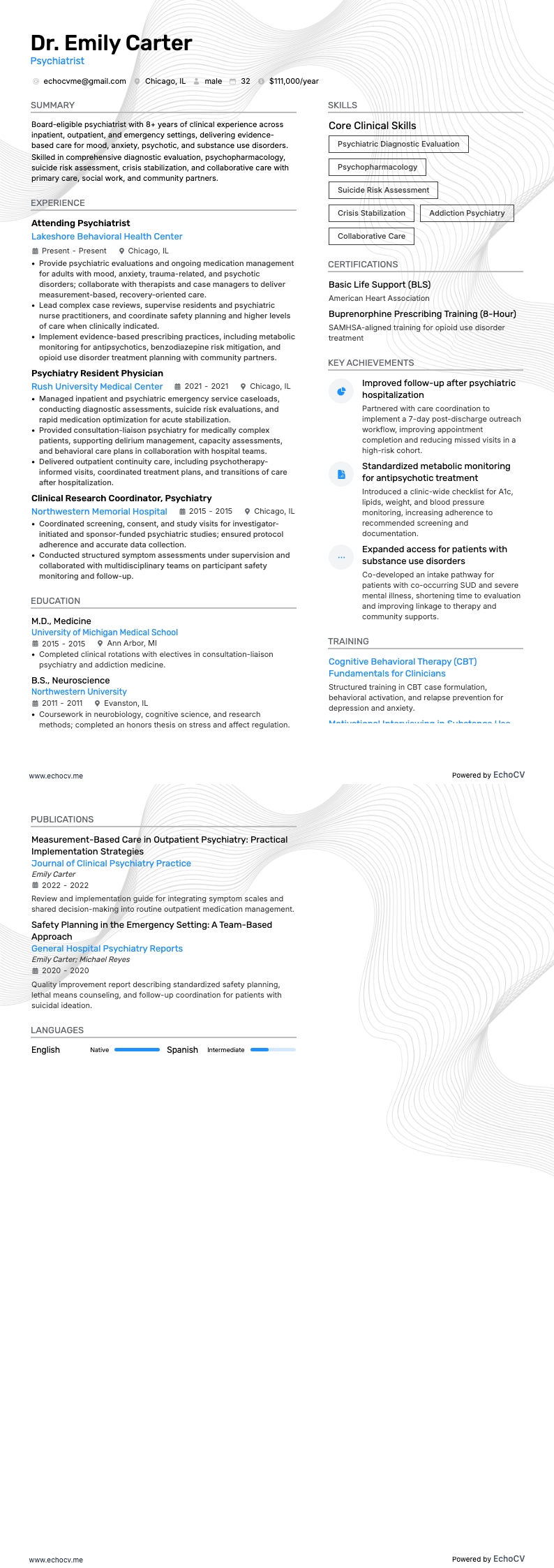 Psychiatre example resume