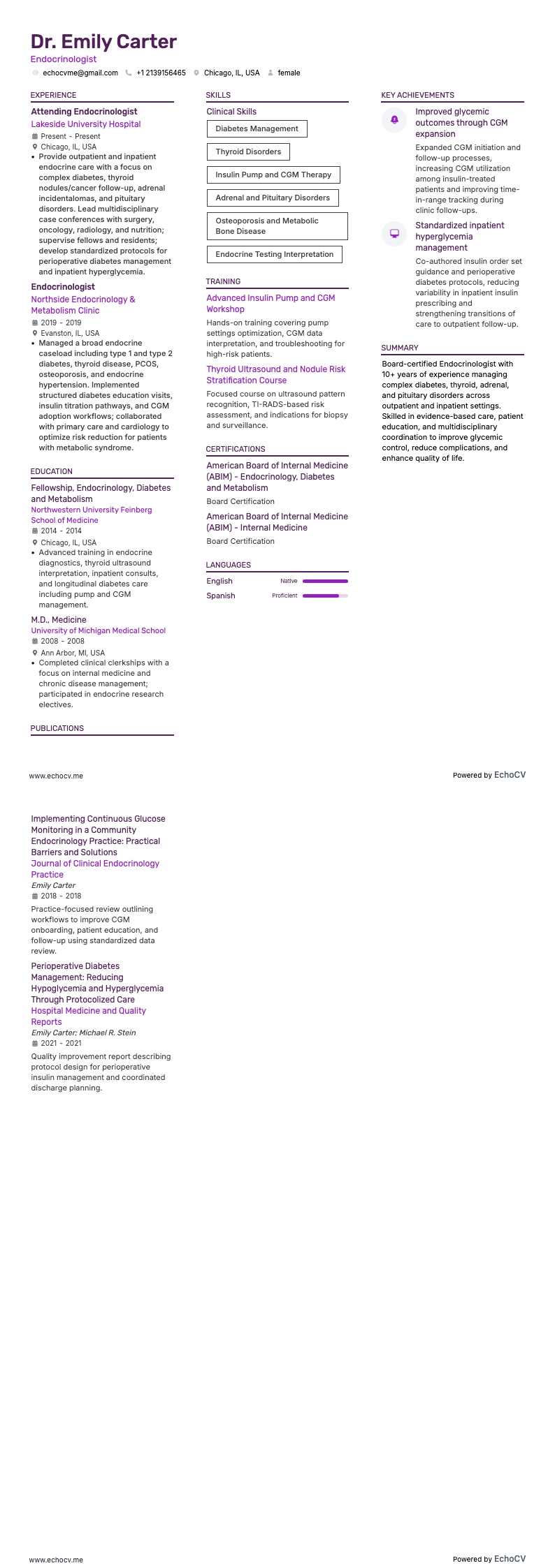 Médecin resume example