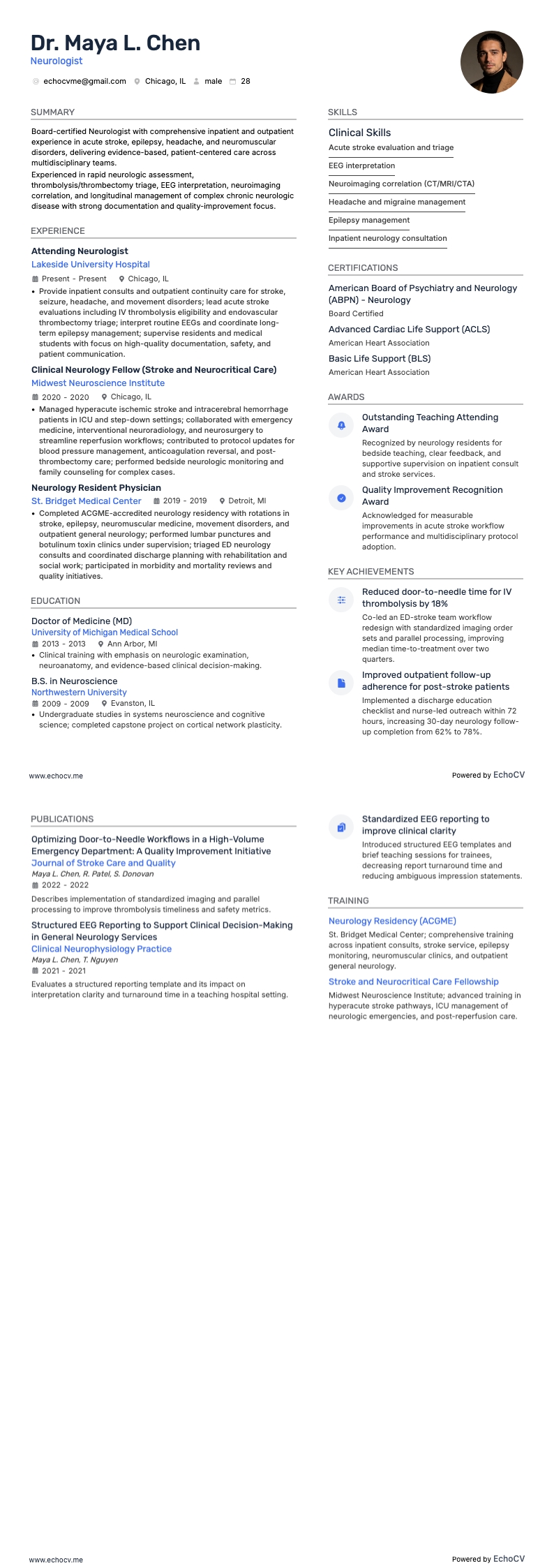 Neurologue example resume