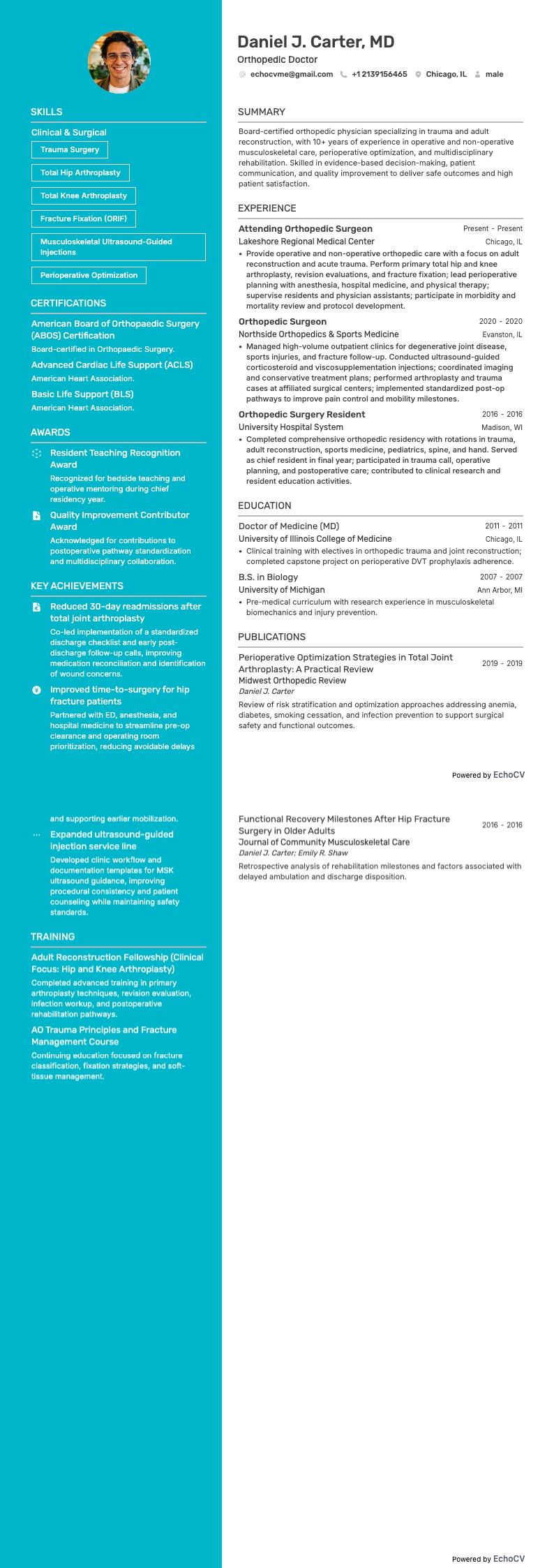 Médecin orthopédiste example resume
