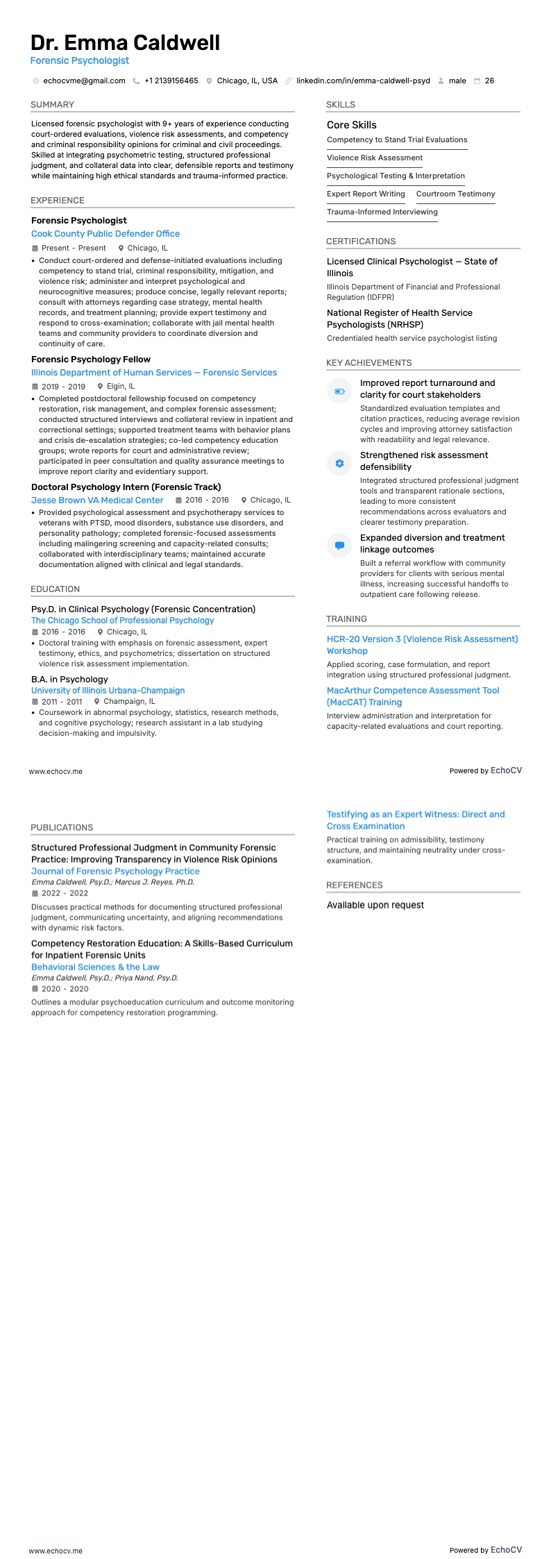 法心理学者 example resume