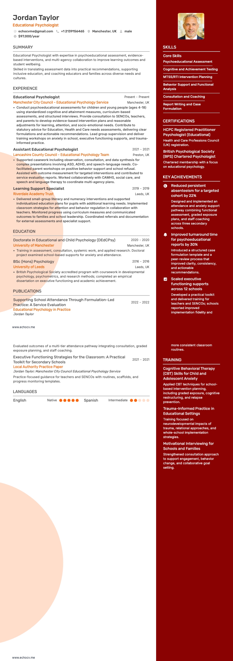 教育心理士 example resume