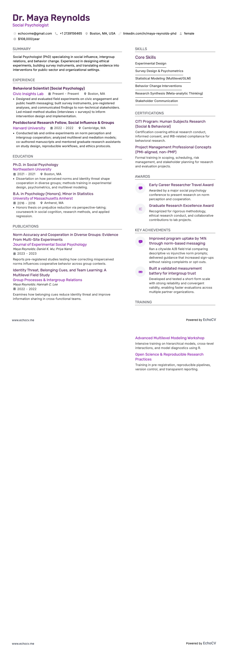 社会心理学者 example resume