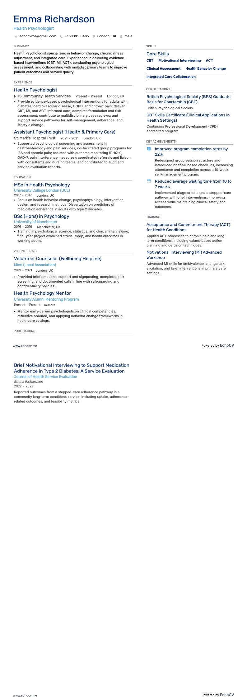 心理学者 resume example