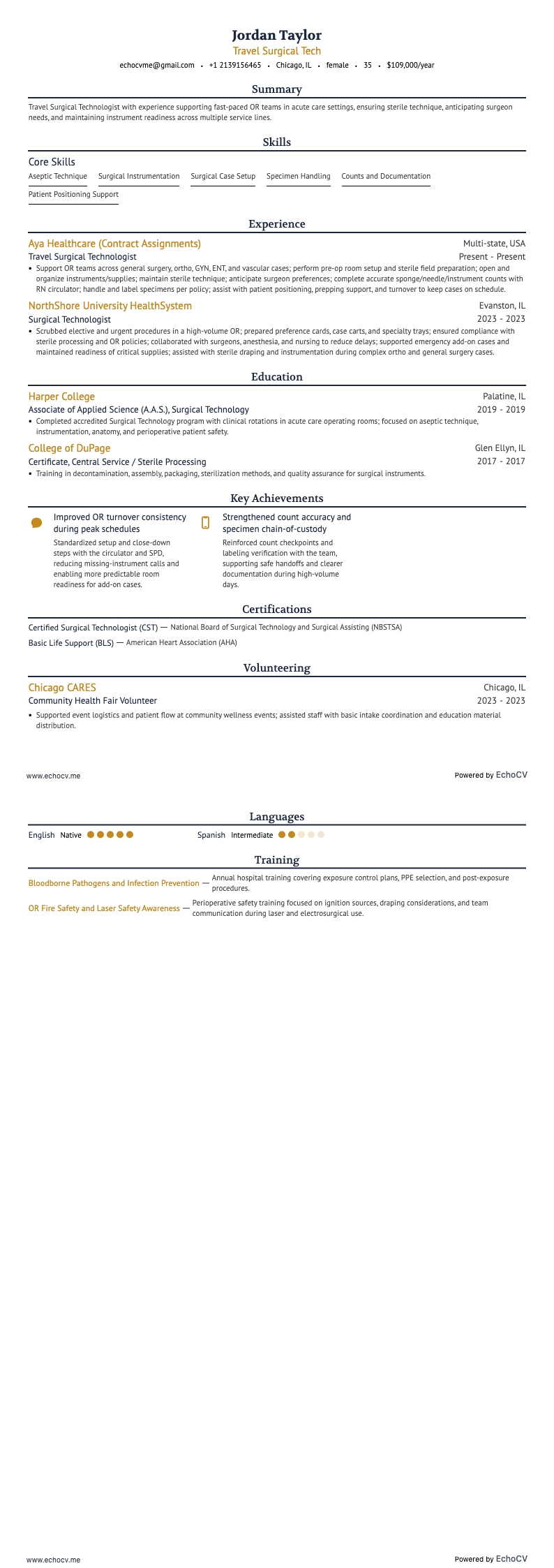 Travel Surgical Tech example resume