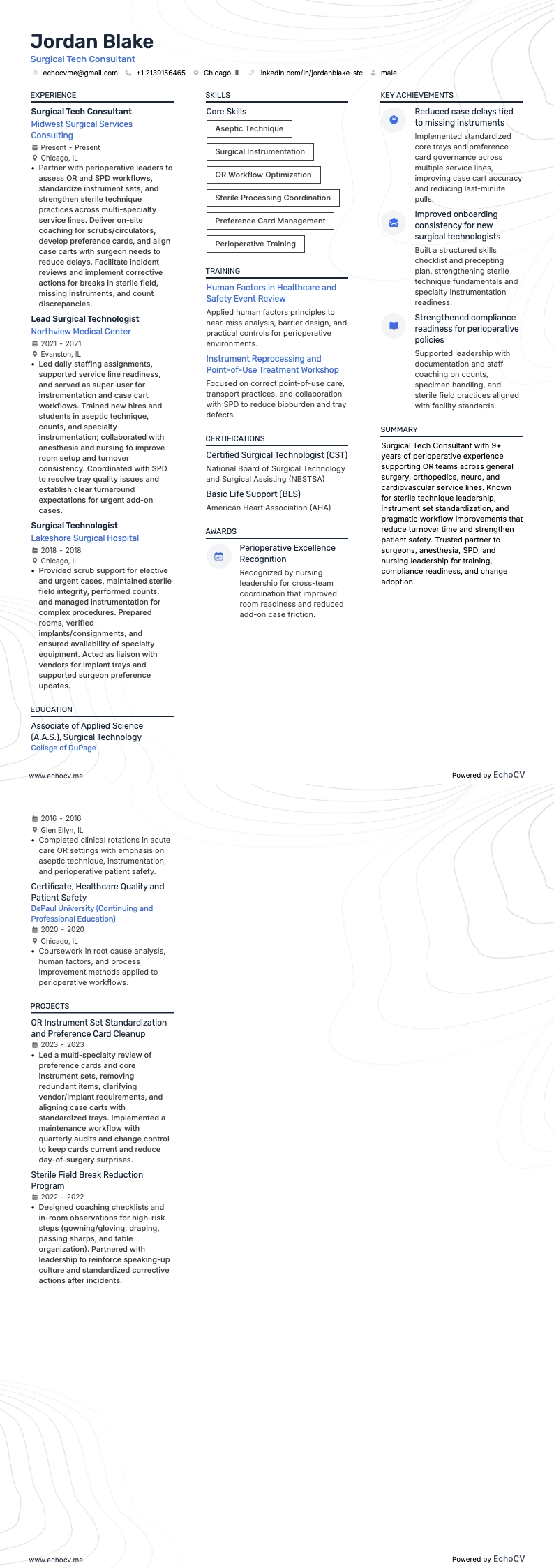 Surgical Tech Consultant example resume