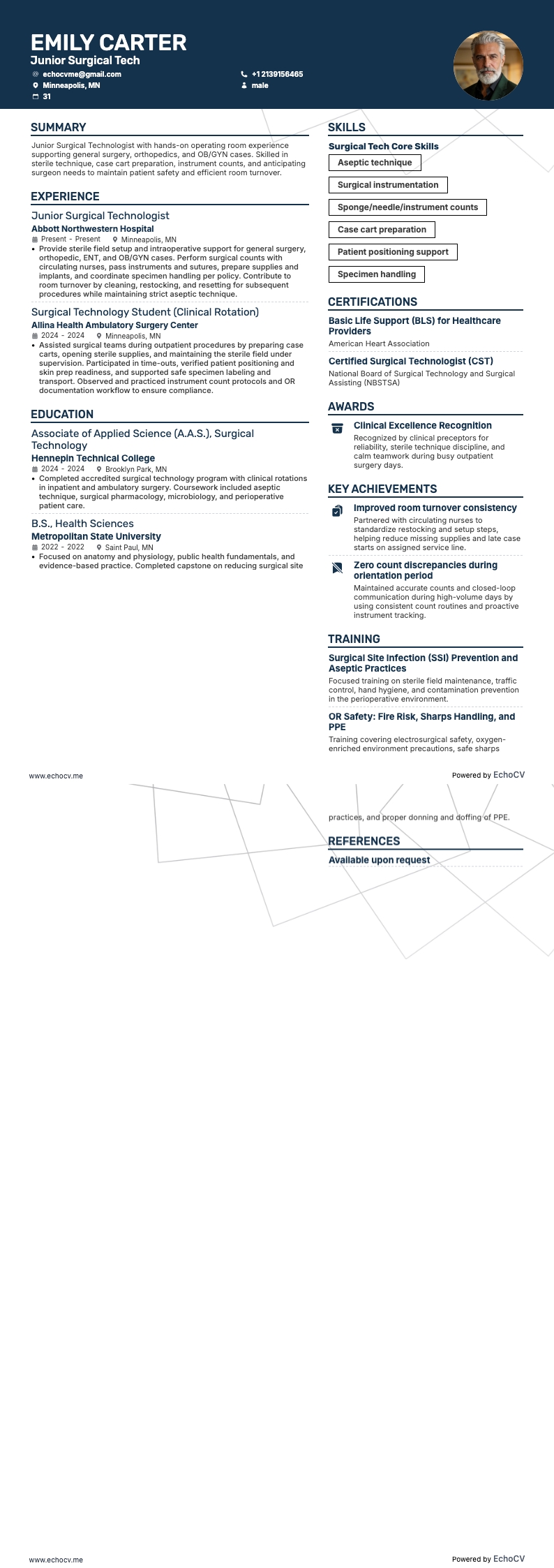 Junior Surgical Tech example resume