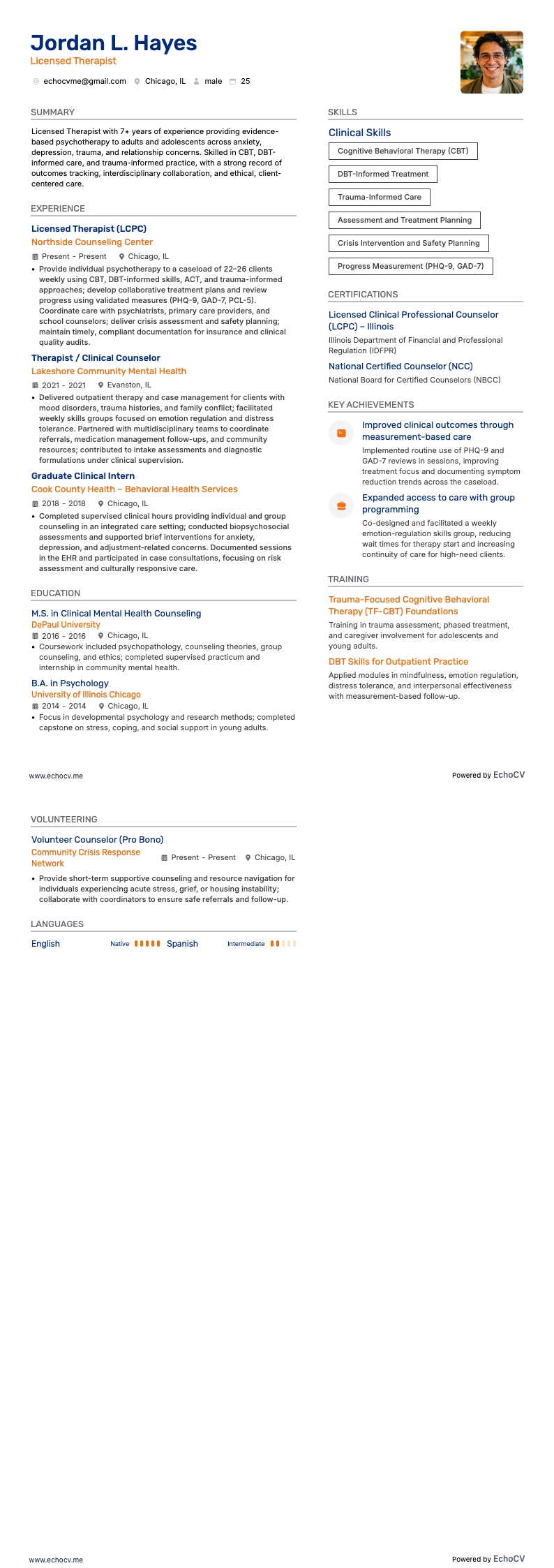 Thérapeute resume example