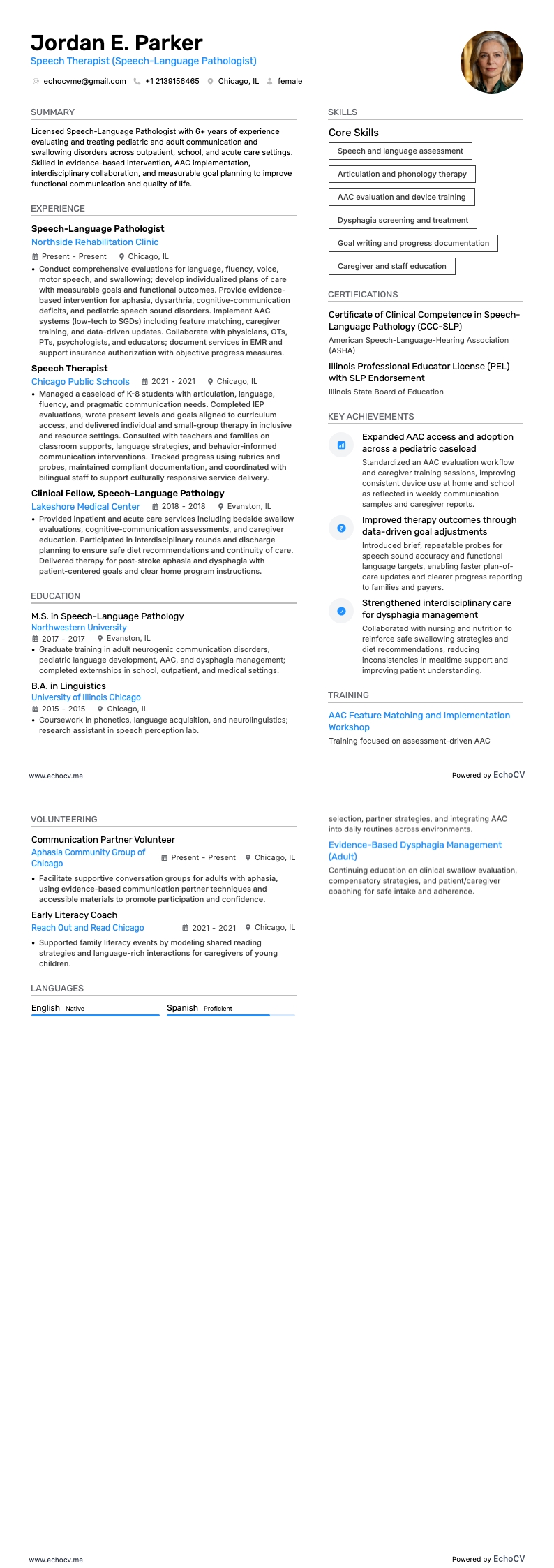 Orthophoniste example resume