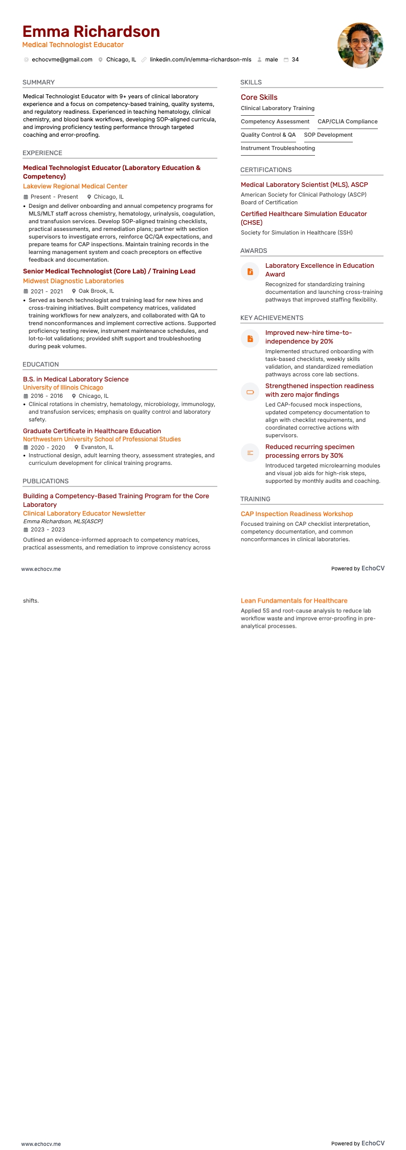 의료기술자 교육자 example resume