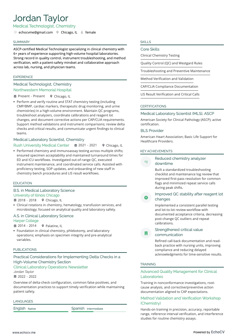 의료기술자 화학 example resume