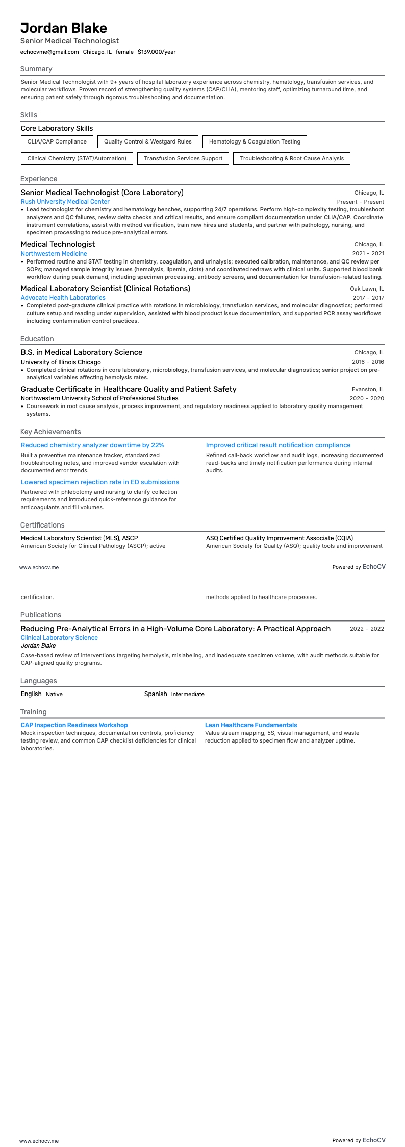 수석 의료기술자 example resume