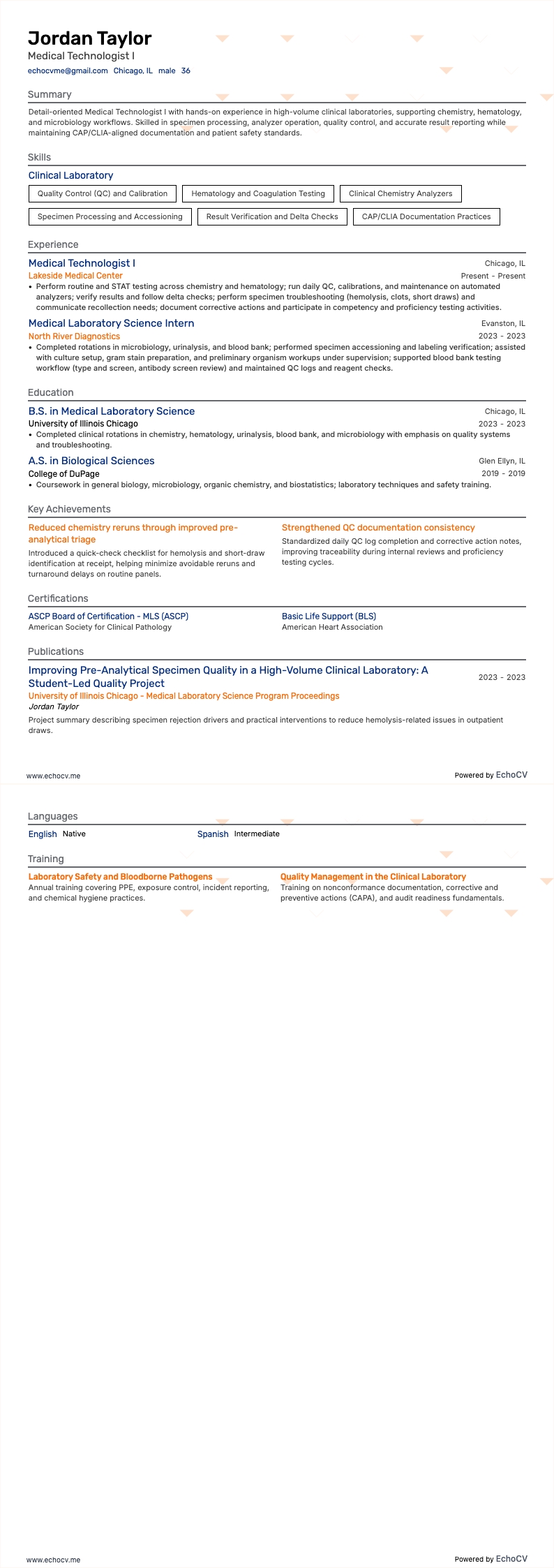 의료기술자 I example resume