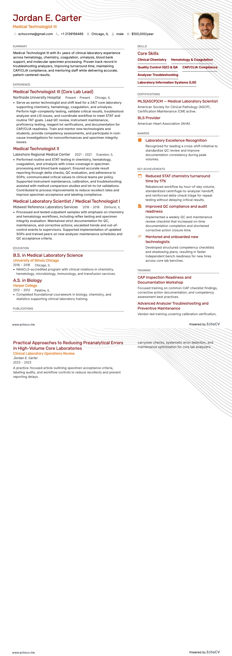 의료기술자 III example resume