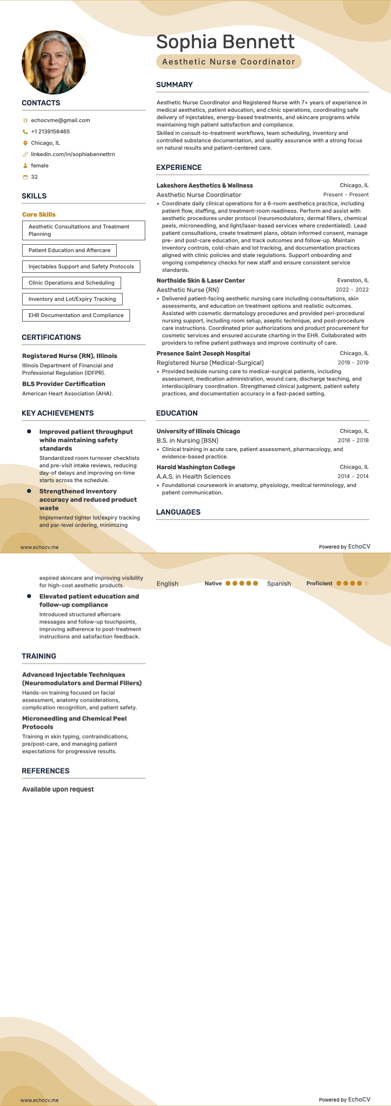 Aesthetic Nurse Coordinator example resume