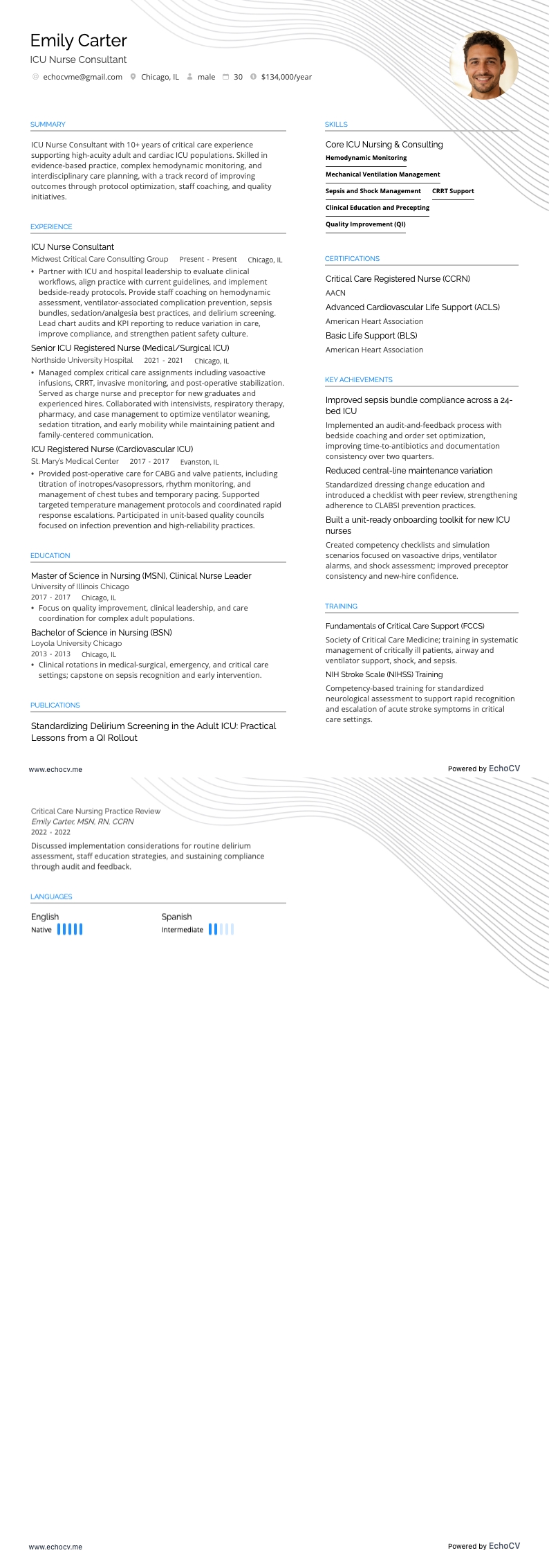 ICU Nurse Consultant example resume