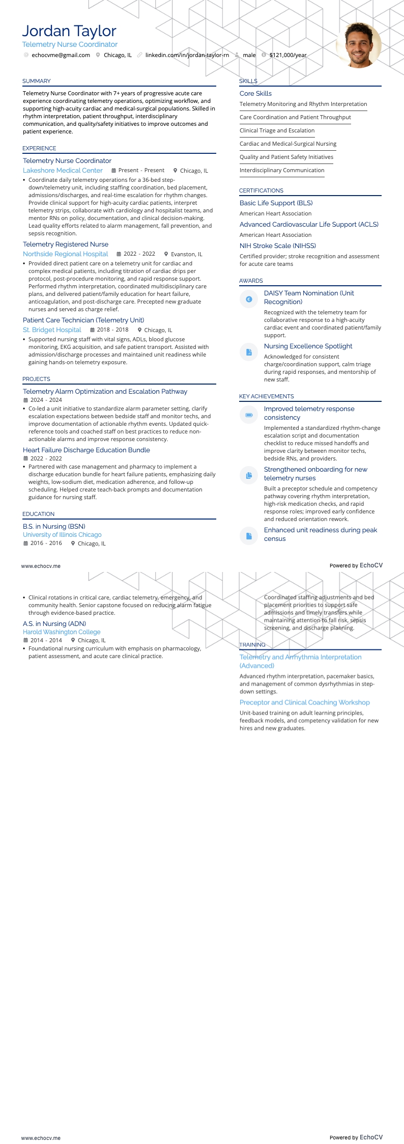 テレメトリー看護コーディネーター resume example