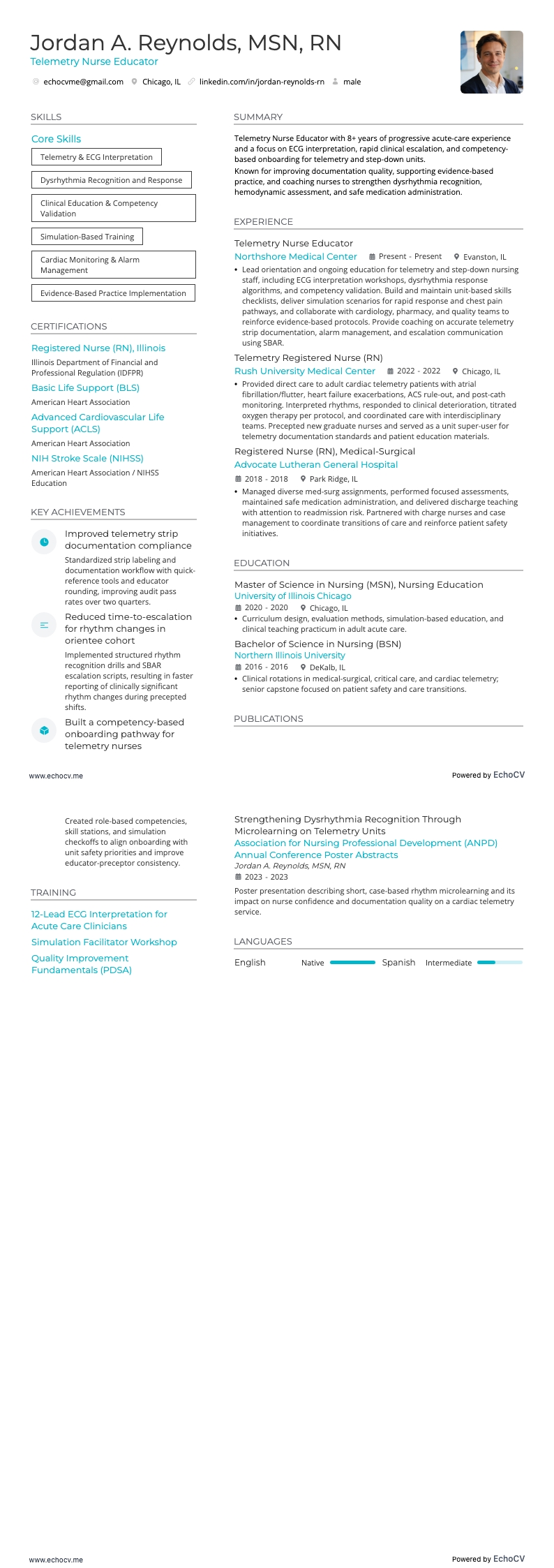 Enfermeiro(a) de telemetria resume example