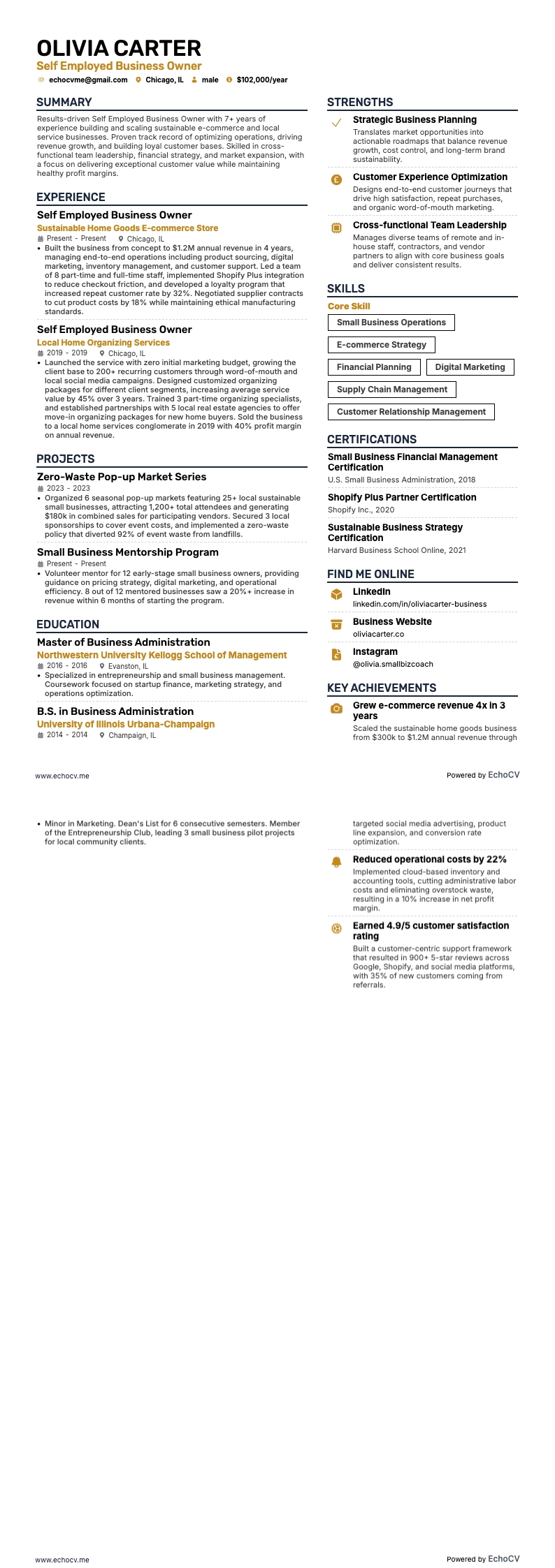 Egenföretagare example resume