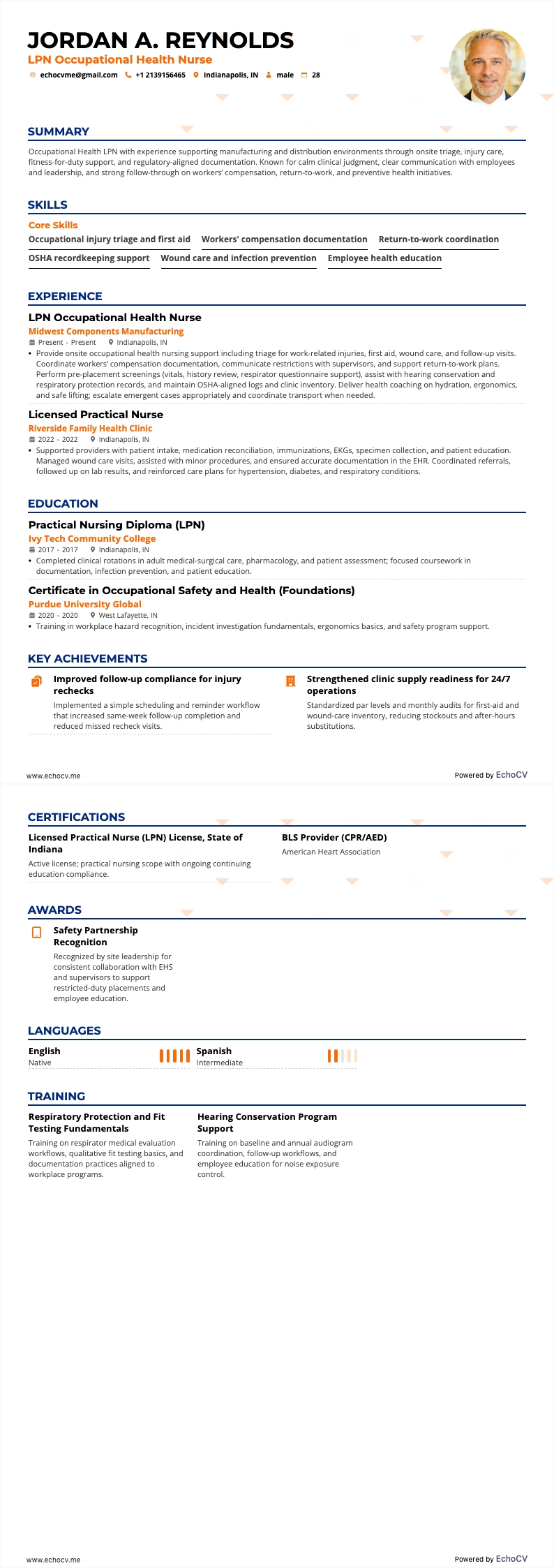 LPN Occupational Health Nurse example resume