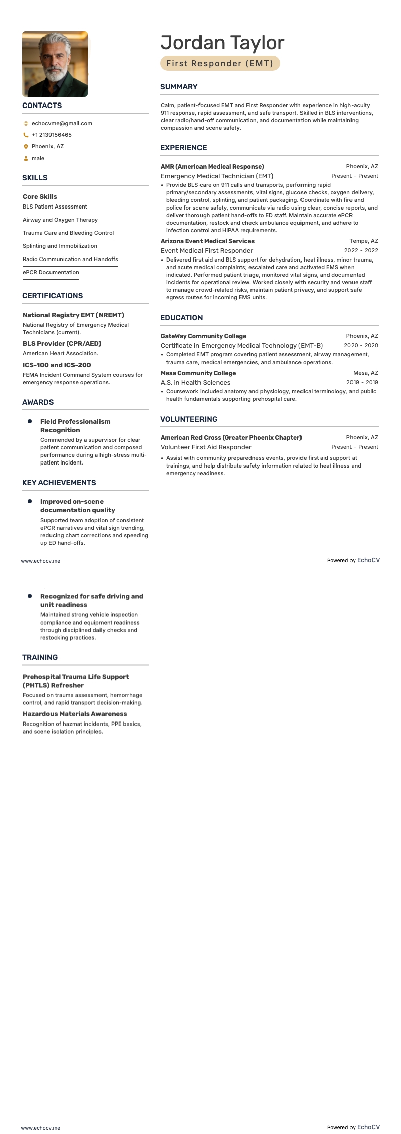 First Responder example resume