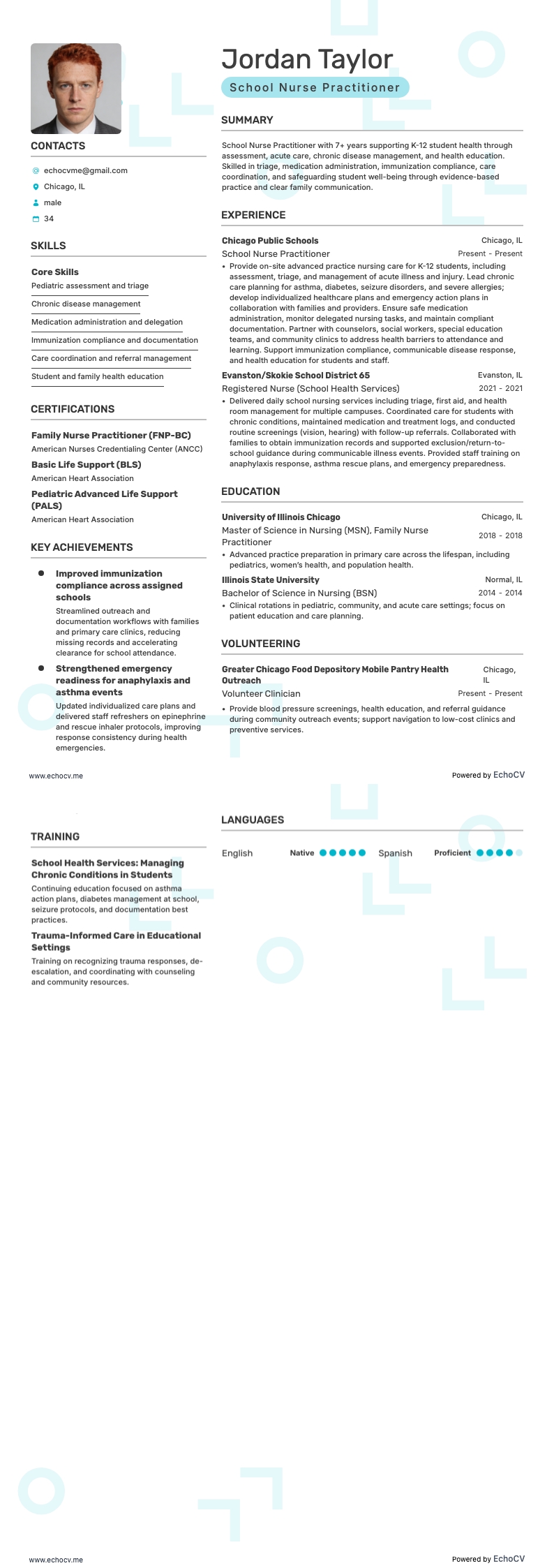School Nurse Practitioner example resume